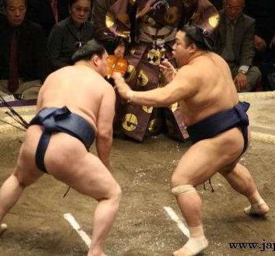 Озеки Тиетайкай. Ozeki Chiyotaikai. Тиетайкай атакует Хакухо.